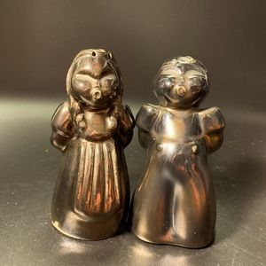 Dutch Boy and Girl Salt & Pepper Vintage Primitive Figurines Bronzed